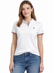 Geographical Norway Koszulka polo "Kryptonite" w kolorze białym rozmiar: L. Białe bluzki Geographical Norway, l, bez wzorów, z bawełny, bez kołnierzyka, bez ramiączek. Za 86.99 zł.