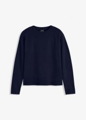 Sweter oversize. Niebieskie swetry bonprix, bez wzorów, bez ramiączek. Za 94.99 zł.