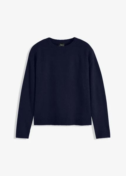 Sweter oversize. Niebieskie swetry bonprix, bez wzorów, bez ramiączek. Za 94.99 zł.