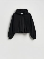 Krótka bluza z bawełną - czarny. Czarne bluzy Reserved, l, bez wzorów, z bawełny, bez kaptura. Za 89.99 zł.