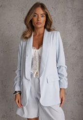 Niebieska Elegancka Marynarka bez Zapięcia z Marszczonymi Rękawami Albuca. Niebieskie marynarki i żakiety Renee, l, bez wzorów, biznesowe. Za 179.99 zł.
