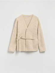 Kardigan z wiązaniem - beżowy. Brązowe kardigany Reserved, l, bez wzorów, z dzianiny. Za 149.99 zł.