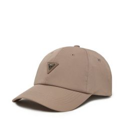 Czapka z daszkiem Guess. Brązowe czapki Guess, z aplikacjami. Za 139.99 zł.