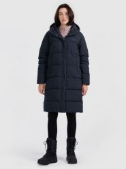 4F Płaszcz puchowy z wypełnieniem syntetycznym damski - czarny XXL. Czarne płaszcze 4f, na zimę, xxl, bez wzorów, z materiału, bez kaptura. Za 699.99 zł.