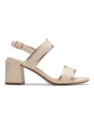 Clarks Skórzane sandały "Ezoria Sling" w kolorze złoto-beżowym na obcasie rozmiar: 37,5. Brązowe sandały Clarks, bez wzorów, z otwartym noskiem, bez obcasa, na koturnie, bez zapięcia. Za 175.67 zł.