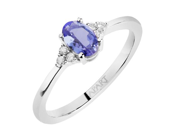 Pierścionek z białego złota z brylantami i tanzanitem - próba 585. Białe pierścionki Apart, z brylantem, złote. Za 2,359.00 zł.