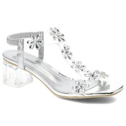 Sandały damskie Scaviola, transparentna cholewka z kwiatowymi aplikacjami elastyczny pasek przy kostce oraz stabilny obcas, silver, H-12. Szare sandały Sca'viola, z aplikacjami, eleganckie, bez obcasa, na obcasie, bez zapięcia. Za 269.00 zł.
