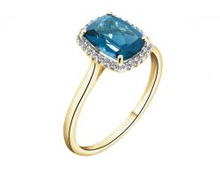 Pierścionek z żółtego złota z diamentami i topazem London Blue - próba 585. Niebieskie pierścionki Apart, z diamentem, złote. Za 3,159.00 zł.