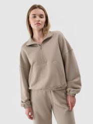 4F Bluza dresowa bez kaptura damska - beżowa XS. Brązowe bluzy 4f, xs, bez wzorów, z bawełny, bez kaptura. W wyprzedaży za 89.99 zł.