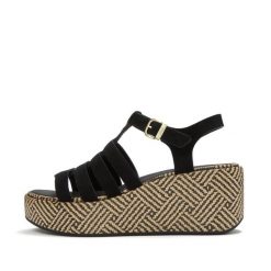 Damskie sandały na koturnie FitFlop PlatFForms. Czarne sandały FIT FLOP, bez wzorów, z materiału, bez obcasa, na koturnie, bez zapięcia. Za 715.50 zł.
