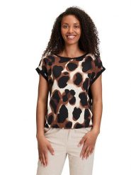 BETTY & CO Koszulka w kolorze kremowo-czarno-jasnobrązowym rozmiar: XXL. Brązowe bluzki Betty & Co, xxl, bez wzorów, bez kołnierzyka, bez ramiączek. Za 55.95 zł.
