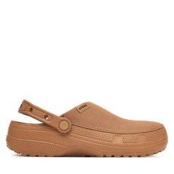 Klapki Crocs. Brązowe klapki Crocs, bez wzorów, bez obcasa. Za 259.99 zł.