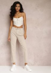 Beżowe Jeansy Mom Fit High Waist Kasena. Brązowe jeansy Renee, m, bez wzorów, z podwyższonym stanem. W wyprzedaży za 104.99 zł.