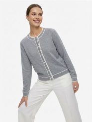 Kardigan z kontrastową lamówką - szary. Szare kardigany Sinsay, l, bez wzorów. Za 49.99 zł.