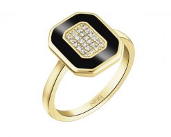 Pierścionek z żółtego złota z diamentami i emalią - 0,08 ct - próba 585. Żółte pierścionki Apart, z diamentem, złote. Za 3,690.00 zł.