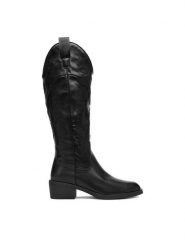 JENNY Kowbojki CEO-HY60231-1 Czarny. Czarne kozaki Jenny, z materiału, bez obcasa, na słupku, bez zapięcia. Za 249.99 zł.