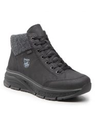 Rieker Botki 48043-00 Czarny. Czarne botki Rieker, bez wzorów, z materiału, bez obcasa, na koturnie, bez zapięcia. Za 265.99 zł.