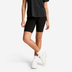 Krótkie legginsy damskie Domyos Basic. Czarne legginsy DECATHLON, xs, bez wzorów, z elastanu, krótkie. Za 32.49 zł.