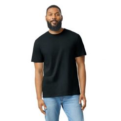 Koszulka CVC Dla Dorosłych Unisex. Czarne bluzki GILDAN, bez wzorów, sportowe, bez kołnierzyka, bez ramiączek. Za 42.99 zł.