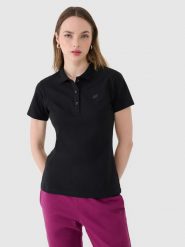 4F Koszulka polo slim damska - czarna XS. Czarne koszulki polo 4f, xs, bez wzorów, z bawełny, bez kołnierzyka, bez ramiączek. Za 89.99 zł.