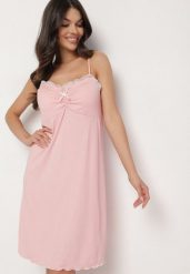 Różowa Koszula Nocna na Ramiączkach z Koronką Milarissa. Czerwone koszule nocne Born2be, l, bez wzorów, z koronki, eleganckie, bez ramiączek. Za 39.99 zł.