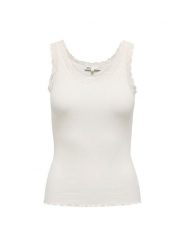 ONLY Top Sara 15345994 Kremowy Slim Fit. Białe topy Only, l, bez wzorów, z bawełny, bez kołnierzyka, bez ramiączek. Za 59.99 zł.