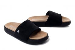 Rieker W3250-00 Czarny, klapki damskie. Czarne klapki Rieker, bez wzorów, bez obcasa. Za 249.90 zł.