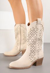 Beżowe Ażurowe Botki na Obcasie w Stylu Kowbojek Lissemi. Brązowe botki Born2be, na jesień, w ażurowe wzory, z jeansu, bez obcasa, na obcasie, bez zapięcia. Za 149.99 zł.