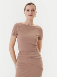 Guess T-Shirt W5YP14 KAQL2 Beżowy Regular Fit. Brązowe t-shirty Guess, xs, z aplikacjami, z syntetyku, bez kołnierzyka, bez ramiączek. Za 239.99 zł.