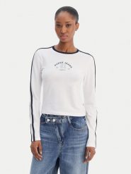 Guess Jeans Bluzka W6RI17 J1314 Biały Regular Fit. Białe bluzki Guess Jeans, xs, z aplikacjami, z bawełny, bez kołnierzyka, bez ramiączek. Za 189.99 zł.