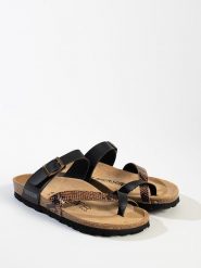 BACKSUN Japonki "Barcelone" w kolorze brązowo-czarnym rozmiar: 40. Czarne klapki Backsun, bez wzorów, z materiału, z otwartym noskiem, bez obcasa. Za 130.99 zł.