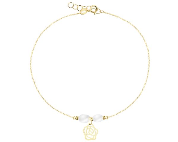 Złota bransoletka z perłami - kwiat. Żółte bransoletki Apart, złote. Za 1,189.00 zł.