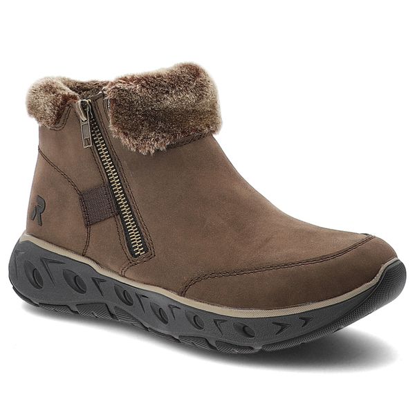 Brązowe Botki Rieker Ocieplane Buty Damskie Zapinane. Brązowe botki Rieker, bez wzorów, z materiału, bez obcasa, bez zapięcia. Za 389.00 zł.