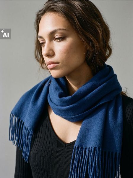 Szalik z frędzlami - niebieski. Niebieskie szaliki Sinsay, bez wzorów. Za 15.99 zł.