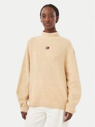Tommy Jeans Sweter Badge DW0DW23349 Beżowy Relaxed Fit. Brązowe swetry Tommy Jeans, l, bez wzorów, z jeansu, bez ramiączek. Za 449.99 zł.