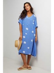 Le Monde du Lin Lniana sukienka w kolorze niebieskim rozmiar: 38/40. Niebieskie sukienki Le Monde du Lin, na co dzień, bez wzorów, ze lnu, klasyczne, bez kołnierzyka, bez ramiączek, midi, proste. Za 208.36 zł.