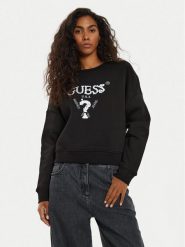 Guess Bluza V4BQ11 KCHX0 Czarny Regular Fit. Czarne bluzy Guess, xs, z aplikacjami, z syntetyku, bez kaptura. Za 189.99 zł.
