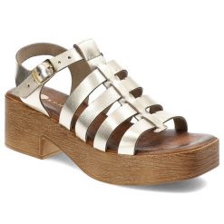 Złote Sandały Armodo Eleganckie Obuwie Damskie. Żółte sandały Armodo, bez wzorów, eleganckie, bez obcasa, na obcasie, bez zapięcia. Za 251.99 zł.