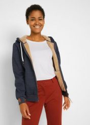 Bluza rozpinana na podszewce baranku. Szare bluzy bonprix, bez wzorów, bez kaptura. Za 169.99 zł.