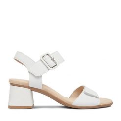 Sandały Remonte. Białe sandały Remonte, bez wzorów, bez obcasa, na słupku, bez zapięcia. Za 369.99 zł.