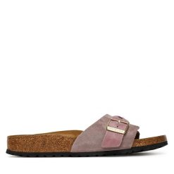 Klapki Birkenstock. Czerwone klapki Birkenstock, bez wzorów, bez obcasa. Za 469.99 zł.