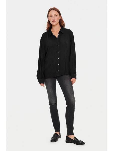 SAINT TROPEZ Bluzka "Alba" w kolorze czarnym rozmiar: L. Czarne bluzki Saint Tropez, l, bez wzorów, z wiskozy, bez kołnierzyka, bez ramiączek. Za 78.66 zł.