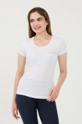 EA7 Biały damski t-shirt, Rozmiar XS. Białe t-shirty EA7 Emporio Armani, xs, bez wzorów, bez kołnierzyka, bez ramiączek. W wyprzedaży za 209.99 zł.