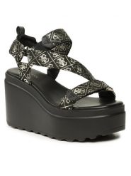 Guess Sandały Ocilia2 FL6O2C FAL04 Czarny. Czarne sandały Guess, z aplikacjami, z materiału, bez obcasa, na koturnie, bez zapięcia. Za 359.99 zł.