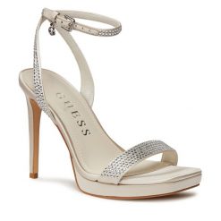 Sandały Guess. Szare sandały Guess, z aplikacjami, bez obcasa, na szpilce, bez zapięcia. Za 589.99 zł.
