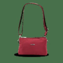 Torebka sportowa ROSELLA z funkcją kosmetyczki DARK RED. Czerwone torby na ramię Wings, bez wzorów, z materiału, eleganckie, na ramię, bez dodatków. Za 99.90 zł.