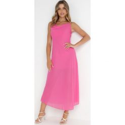 Fuksjowa Sukienka Philice. Czerwone sukienki Born2be, z aplikacjami, z tkaniny, glamour, bez kołnierzyka, bez ramiączek, maxi. Za 29.99 zł.