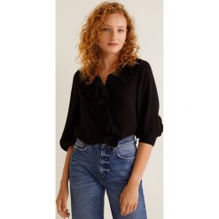Mango - Bluzka Plis2. Czarne bluzki Mango, l, z aplikacjami, ze lnu, eleganckie, bez kołnierzyka, bez ramiączek. W wyprzedaży za 59.90 zł.
