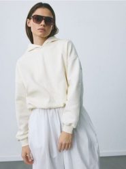 Krótka bluza z bawełną - złamana biel. Bluzy sportowe Reserved, l, bez wzorów, z bawełny, bez kaptura. Za 89.99 zł.