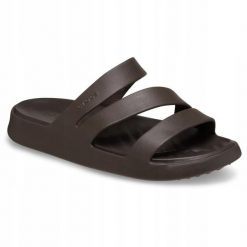 Klapki Dla Dorosłych Crocs Getaway Strappy. Brązowe klapki Crocs, bez wzorów, z materiału, bez obcasa. Za 139.99 zł.